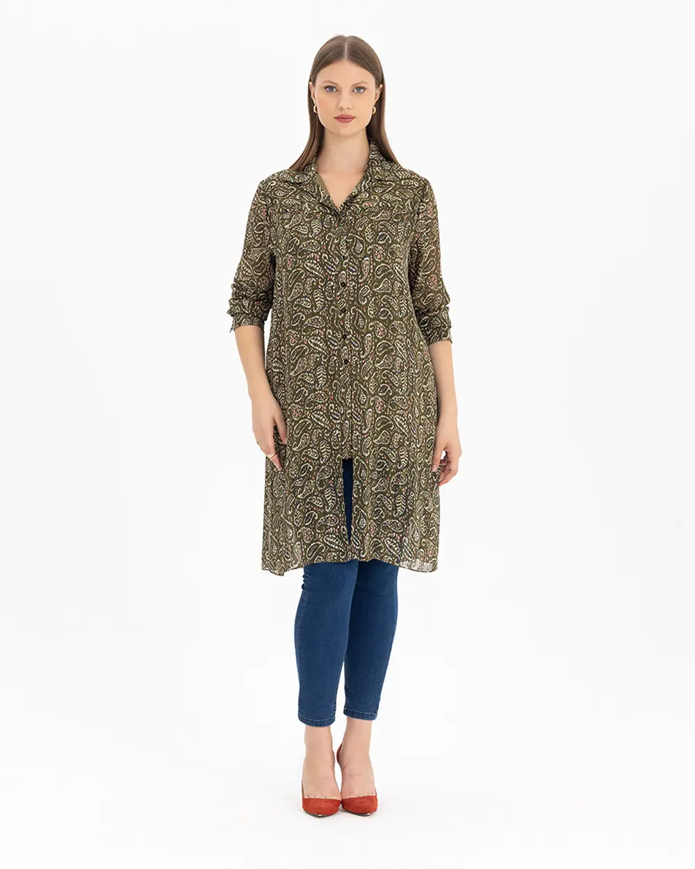 Plus Size Shawl Patterned Tunic