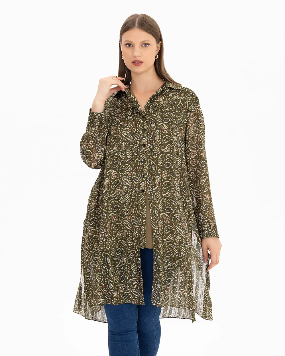 Plus Size Shawl Patterned Tunic