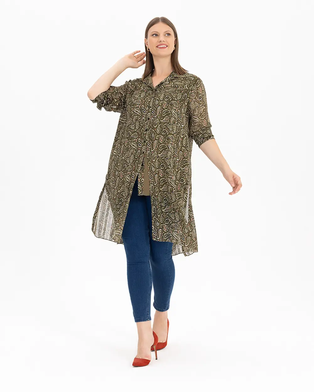 Plus Size Shawl Patterned Tunic