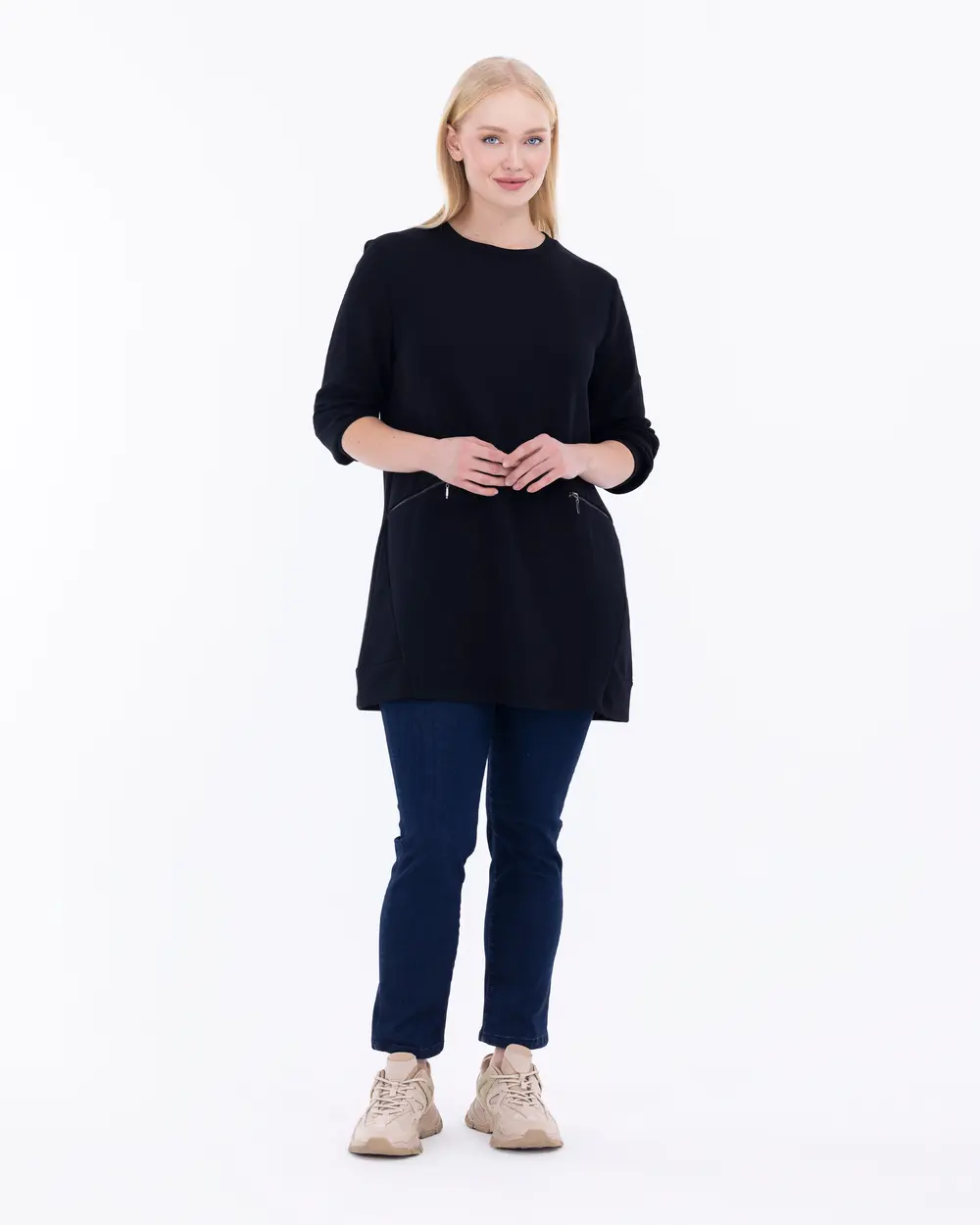 Plus Size Zipper Detailed Sweatshirt Tunic