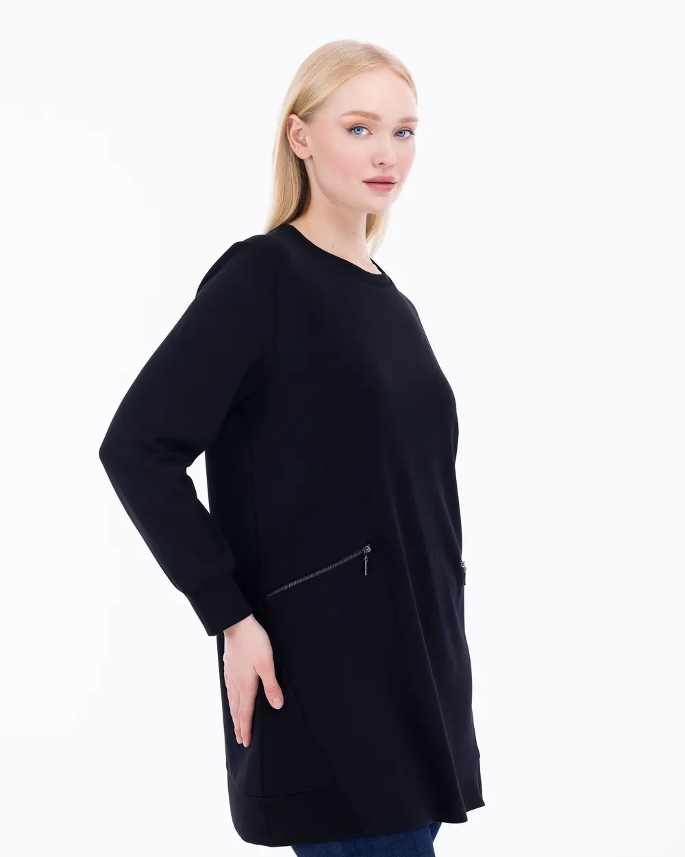 Plus Size Zipper Detailed Sweatshirt Tunic