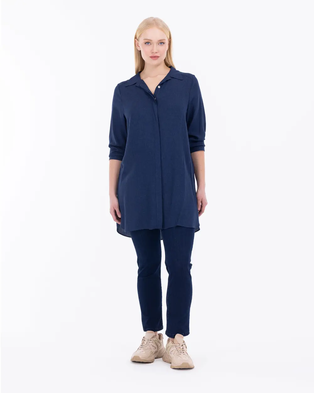 Plus Size Hidden Button Shirt