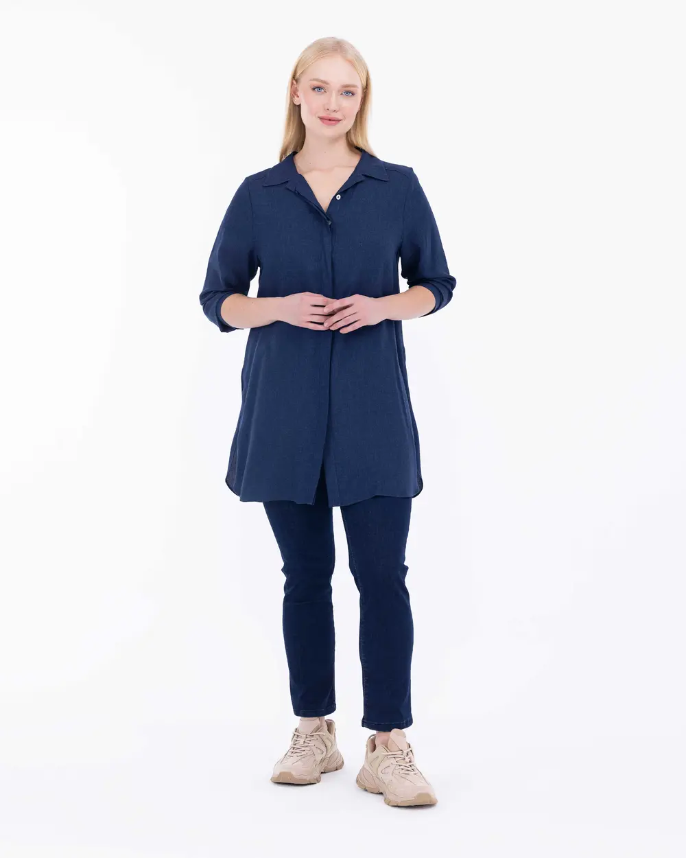 Plus Size Hidden Button Shirt