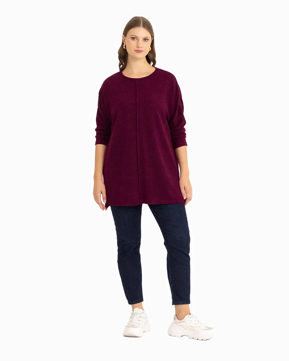 Büyük Beden Salaş Kesim Triko Tunik