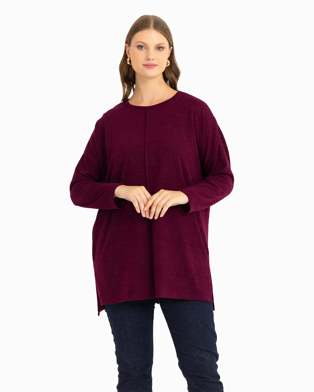 Büyük Beden Salaş Kesim Triko Tunik