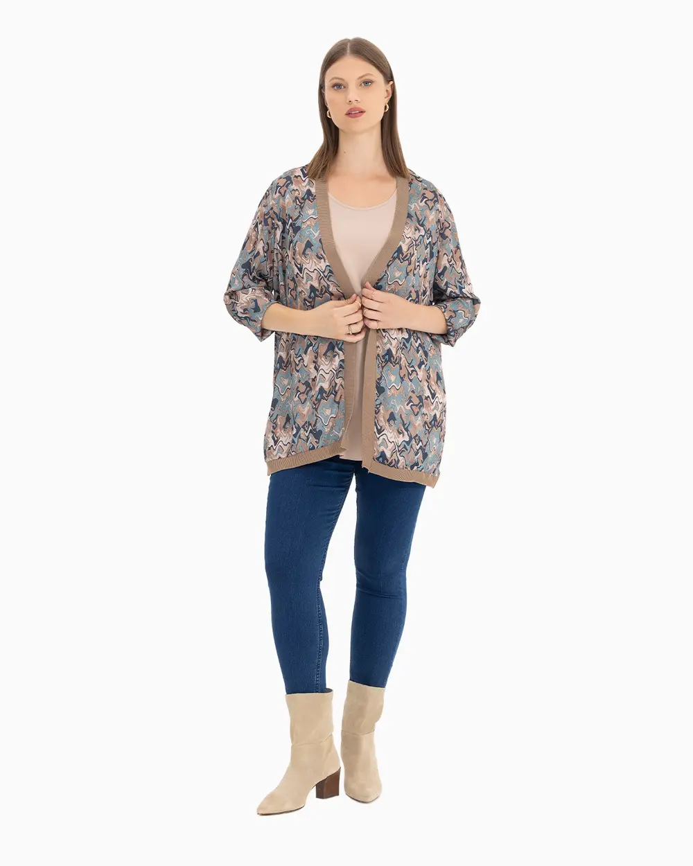 Plus Size Patterned Undershirt Jacket