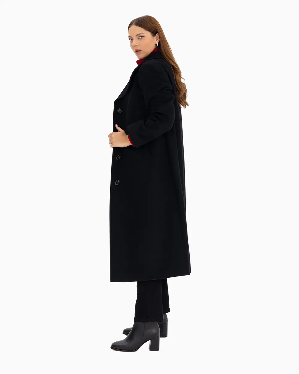 Büyük Beden Astarı Desenli Midi Boy Kaban