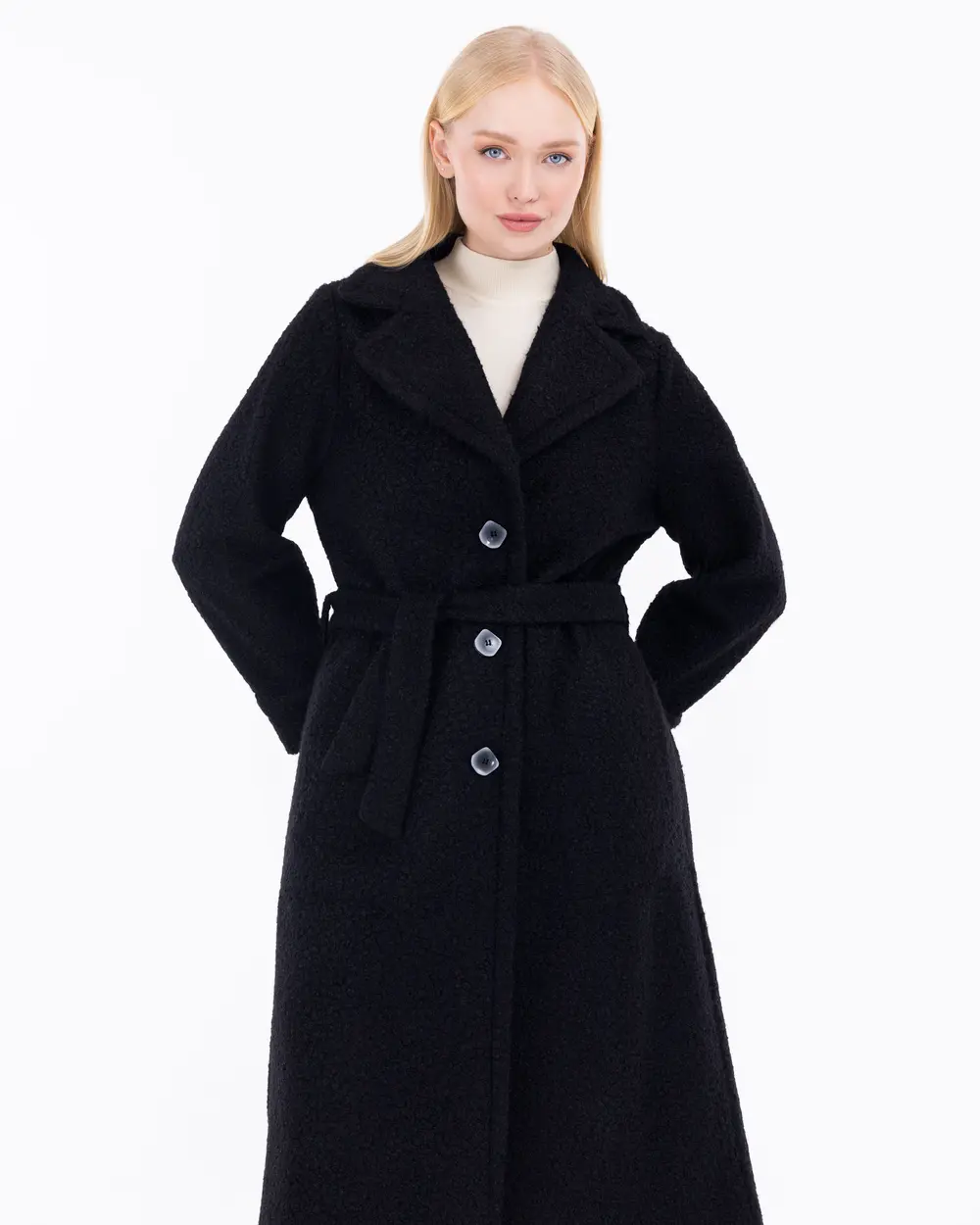 Plus Size Textured Belted Coat