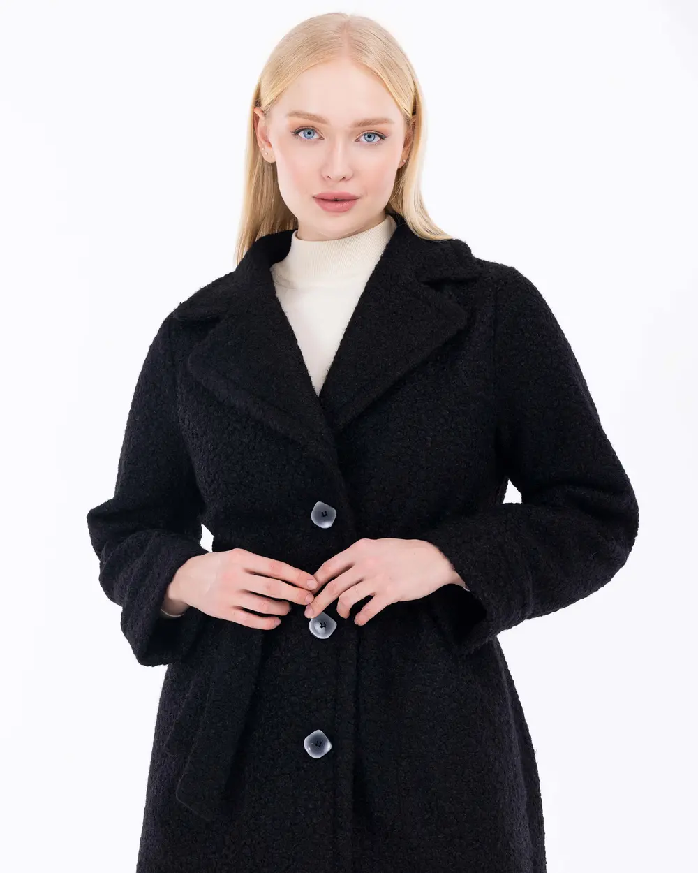 Plus Size Textured Belted Coat