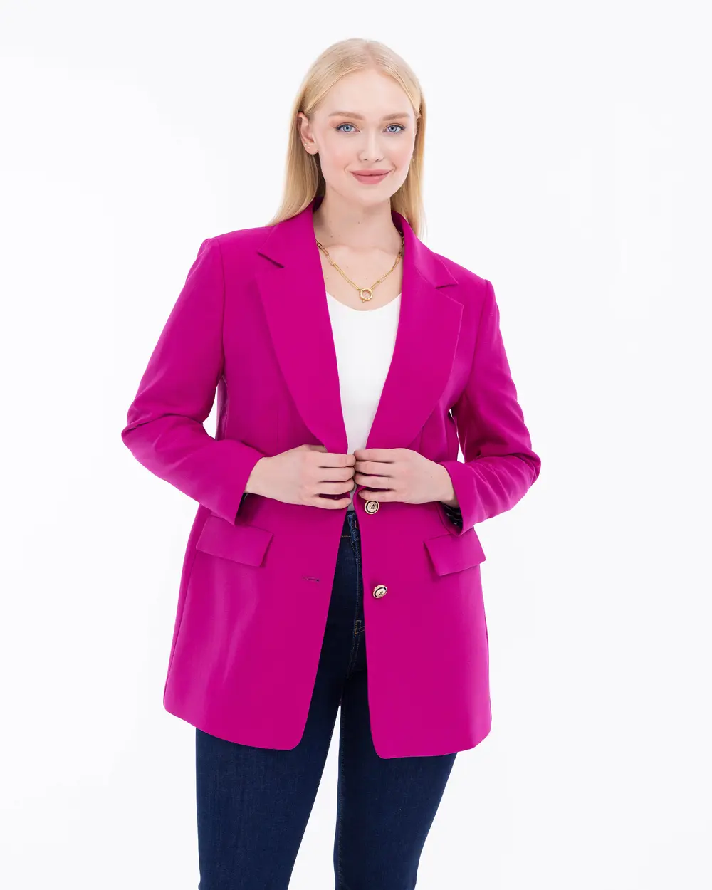 Plus Size Button Detailed Lined Blazer Jacket