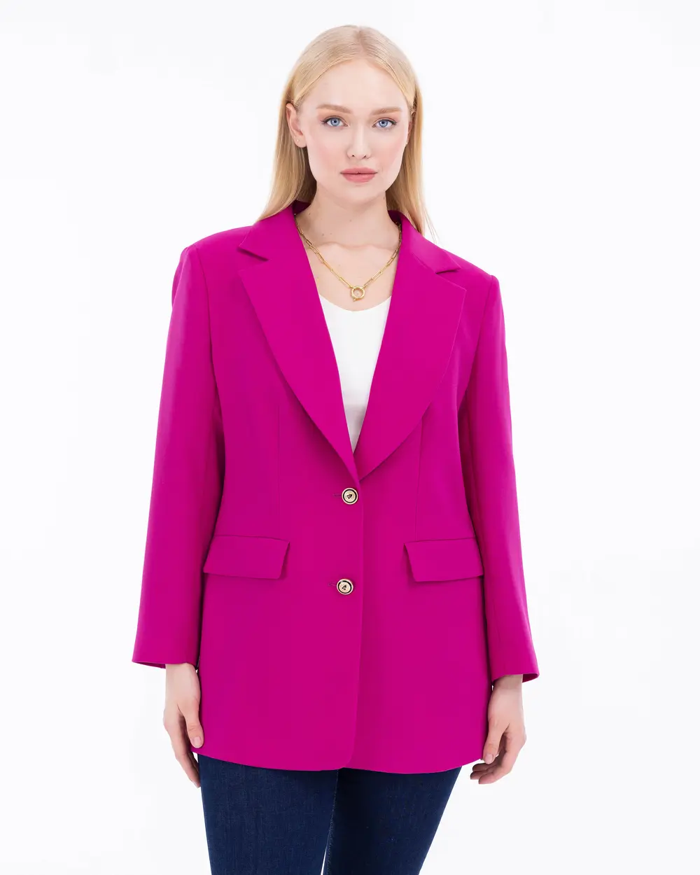 Plus Size Button Detailed Lined Blazer Jacket