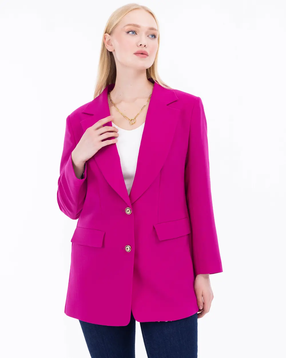 Plus Size Button Detailed Lined Blazer Jacket