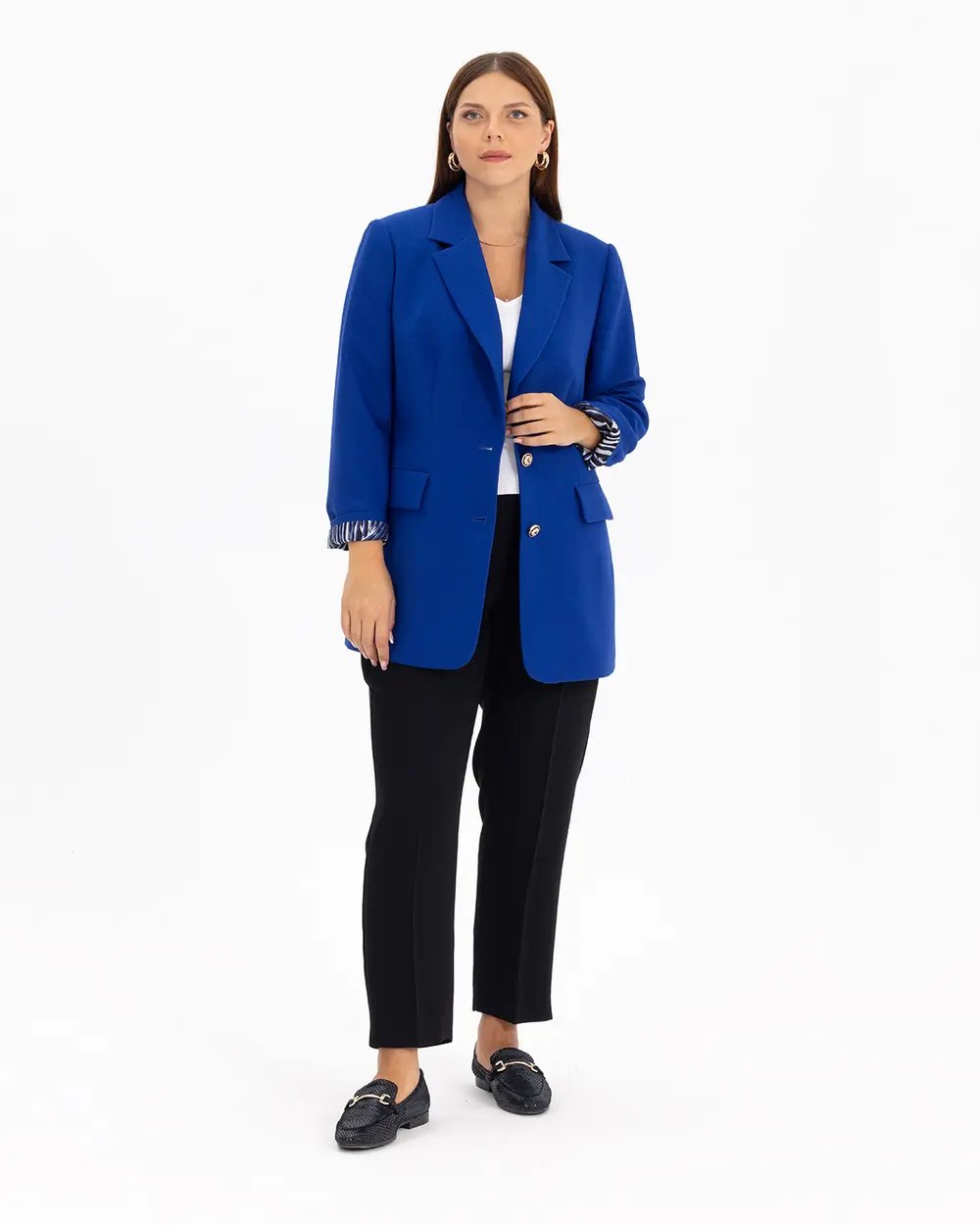 Plus Size Button Detailed Lined Blazer Jacket