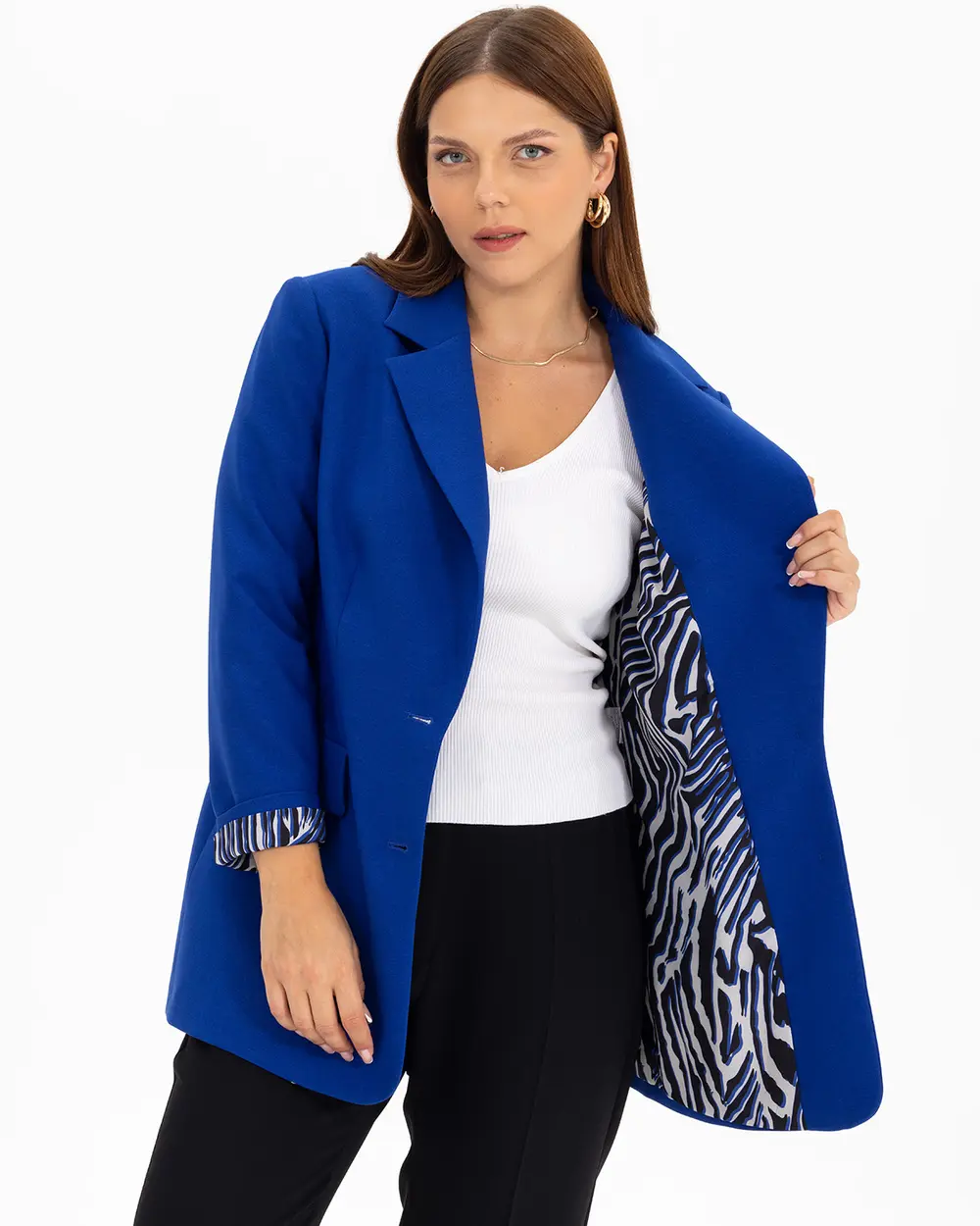 Plus Size Button Detailed Lined Blazer Jacket