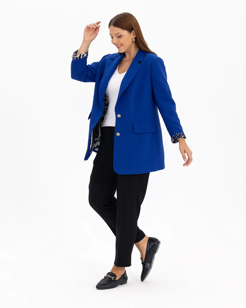 Plus Size Button Detailed Lined Blazer Jacket