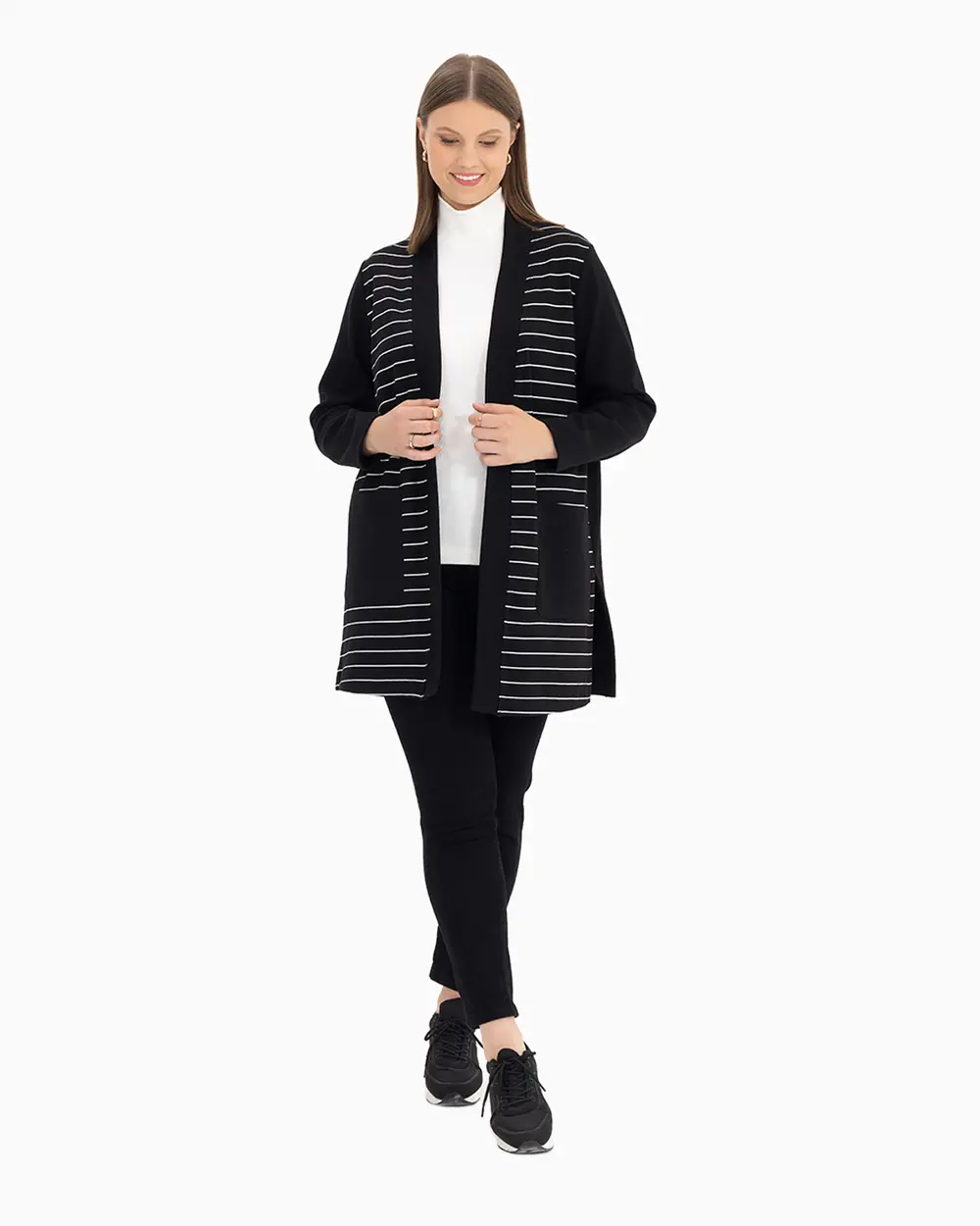 Plus Size Striped Pattern Jacket