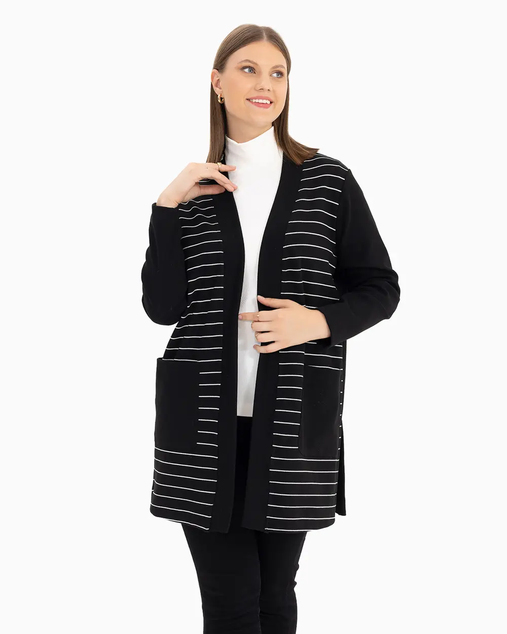 Plus Size Striped Pattern Jacket