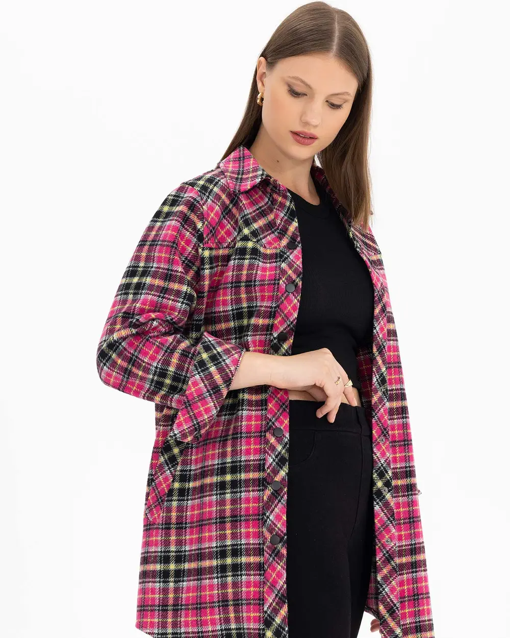 Plus Size Checkered Jacket