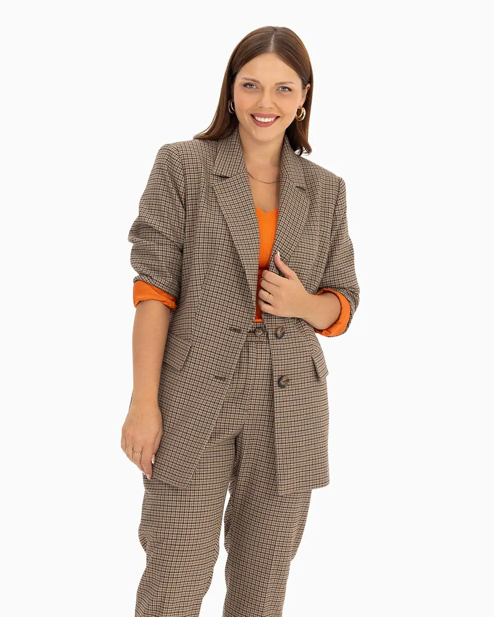 Plus Size Plaid Blazer Jacket