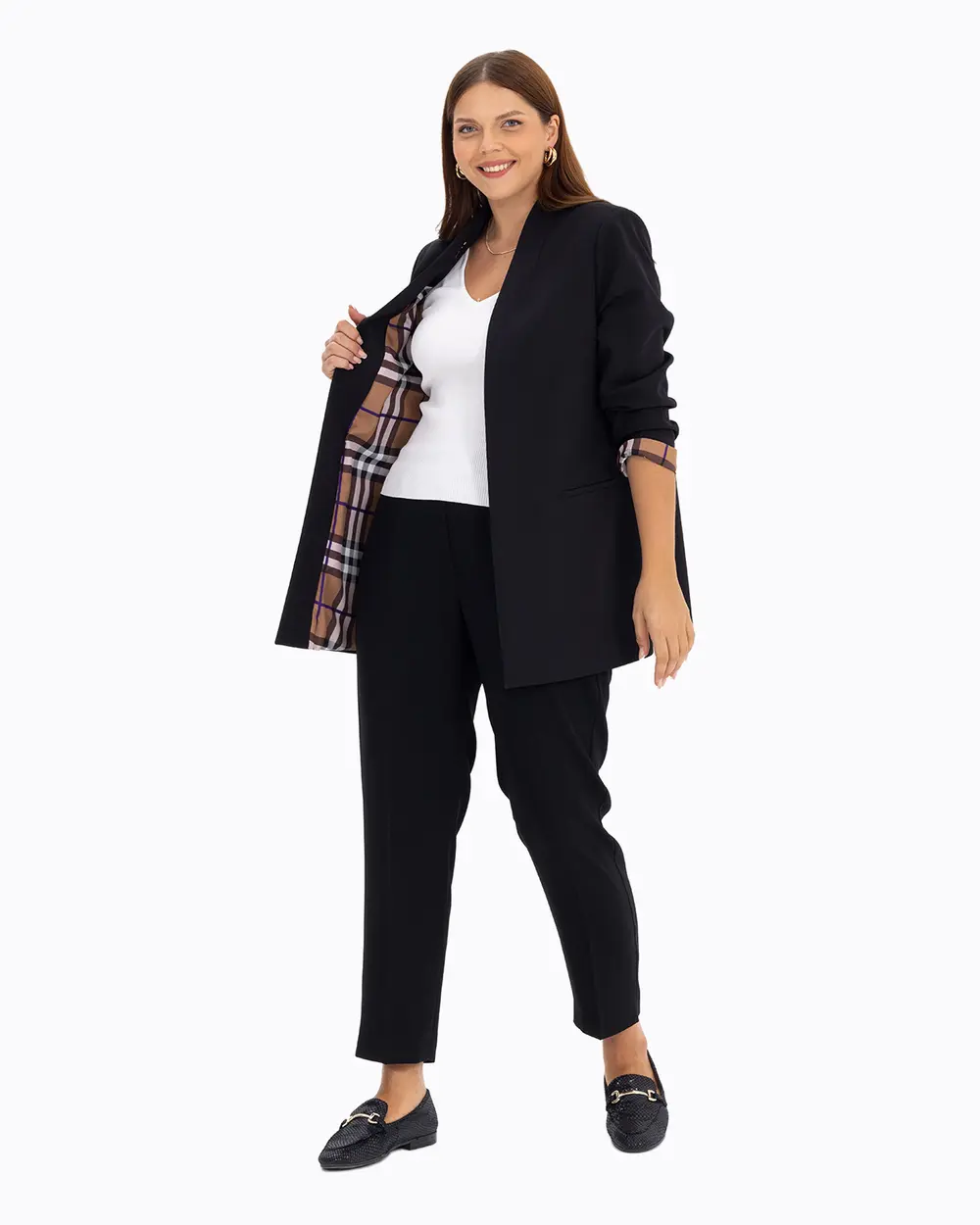 Plus Size Single Button Classic Trousers