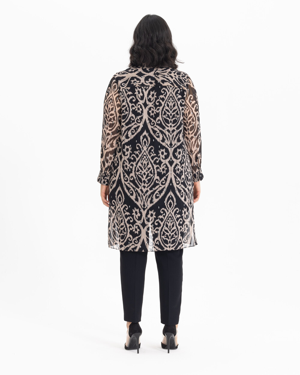 Büyük Beden Etnik Desenli Şifon Gömlek