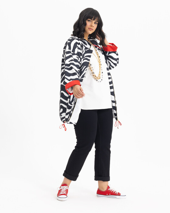 GALAXİ PLUS SIZE ZEBRA PATTERNED TRENCH COAT