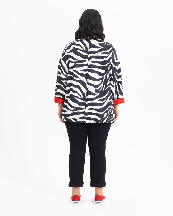 GALAXİ PLUS SIZE ZEBRA PATTERNED TRENCH COAT