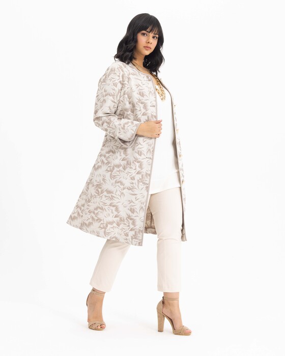 GALAXİ PLUS SIZE FLORAL PATTERNED BUTTON TRENCH COAT