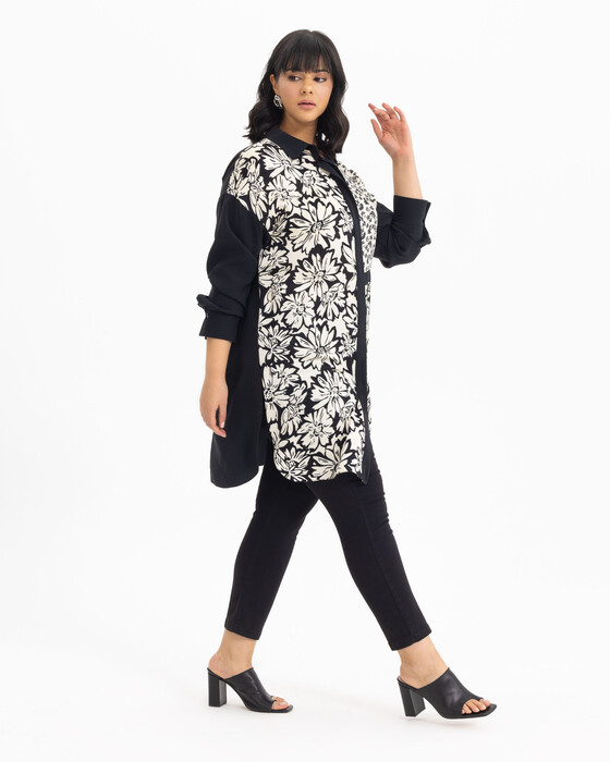Büyük Beden Çiçek Desenli Gömlek Tunik