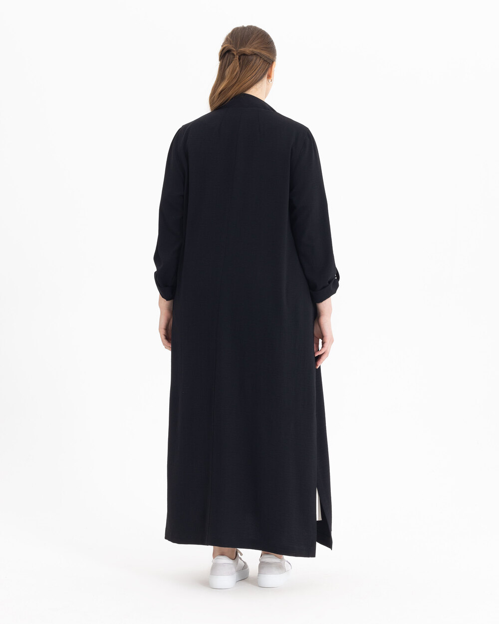 Büyük Beden Yırtmaçlı Çıtçıt Düğmeli Pardesü