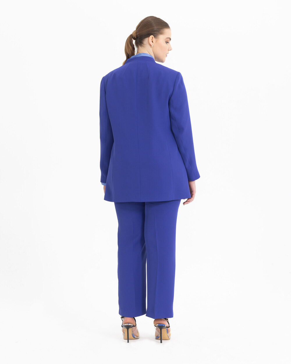 Büyük Beden Astarı Renkli V Yakalı Blazer Ceket