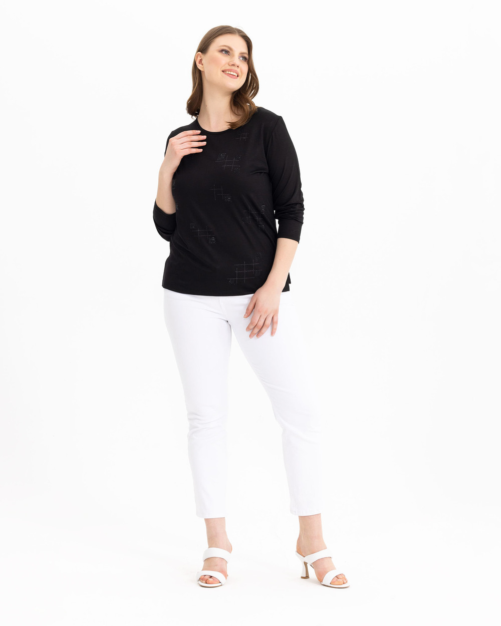 Büyük Beden Yuvarlak Yakalı Uzun Kollu Tişört