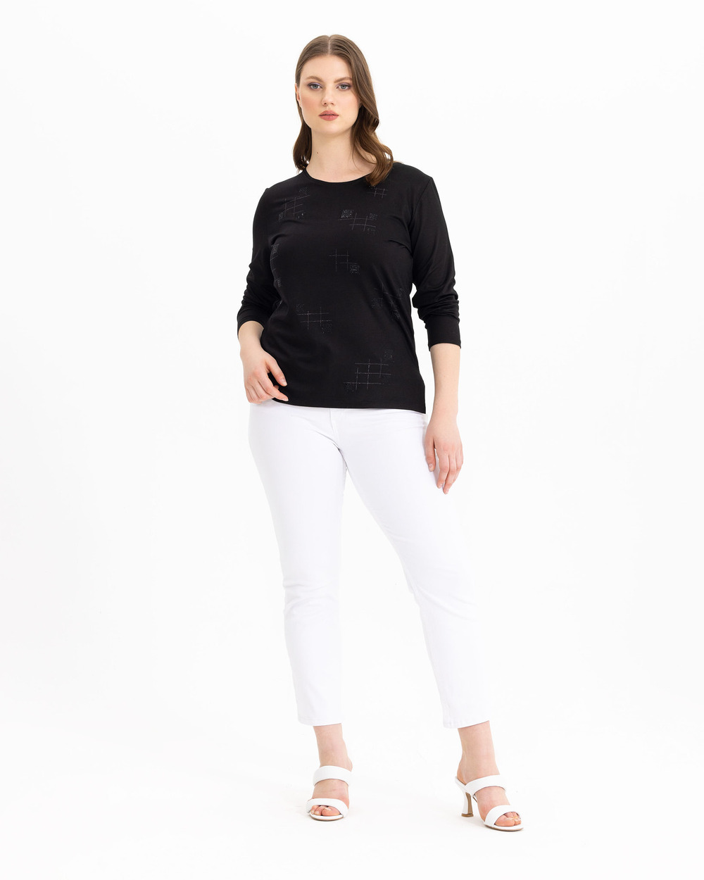 Büyük Beden Yuvarlak Yakalı Uzun Kollu Tişört