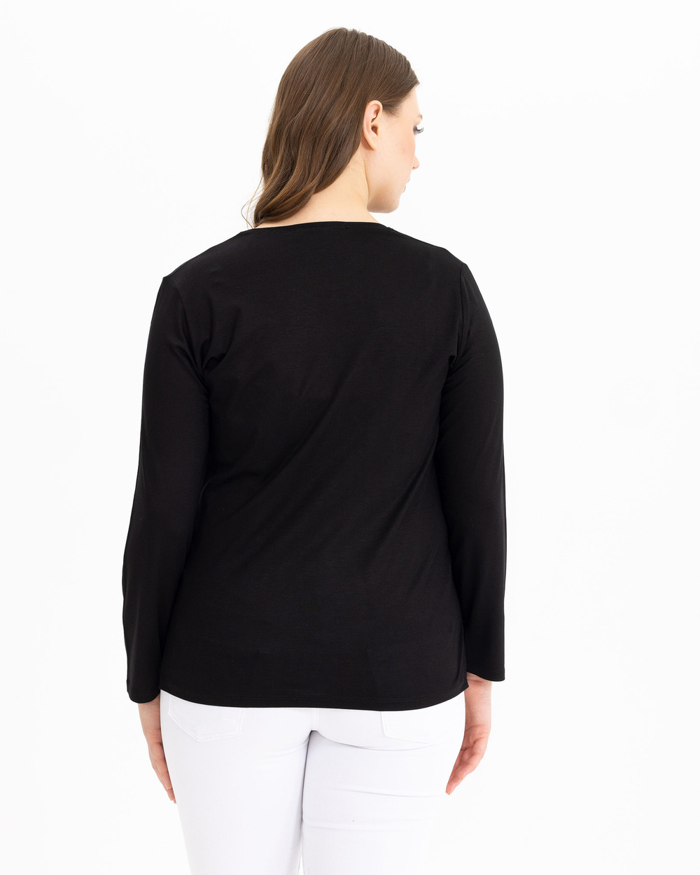 Büyük Beden Yuvarlak Yakalı Uzun Kollu Tişört