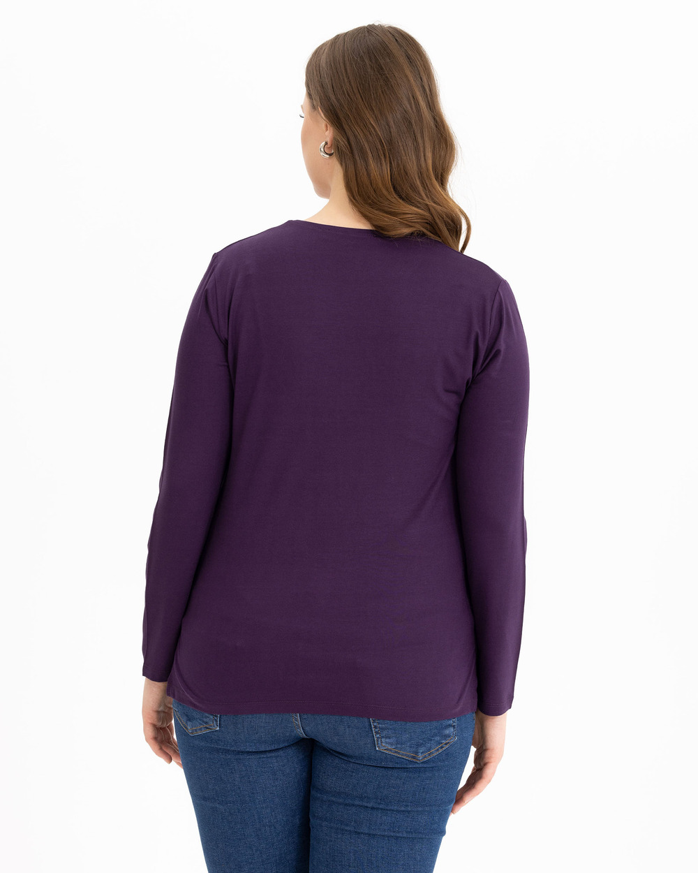 Büyük Beden Yuvarlak Yakalı Uzun Kollu Tişört