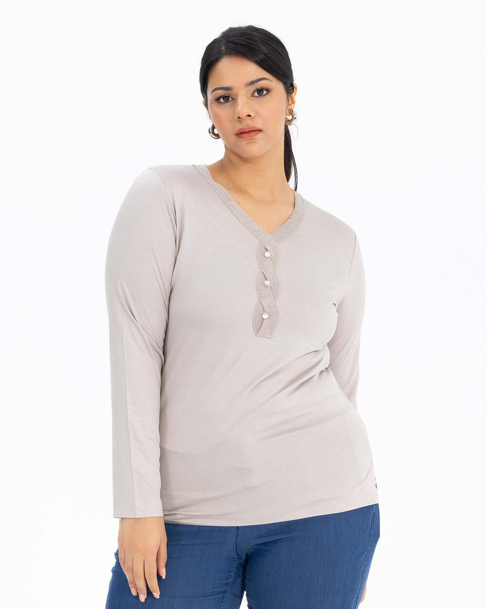  Plus Size Collar Silvery Combed Cotton Blouse
