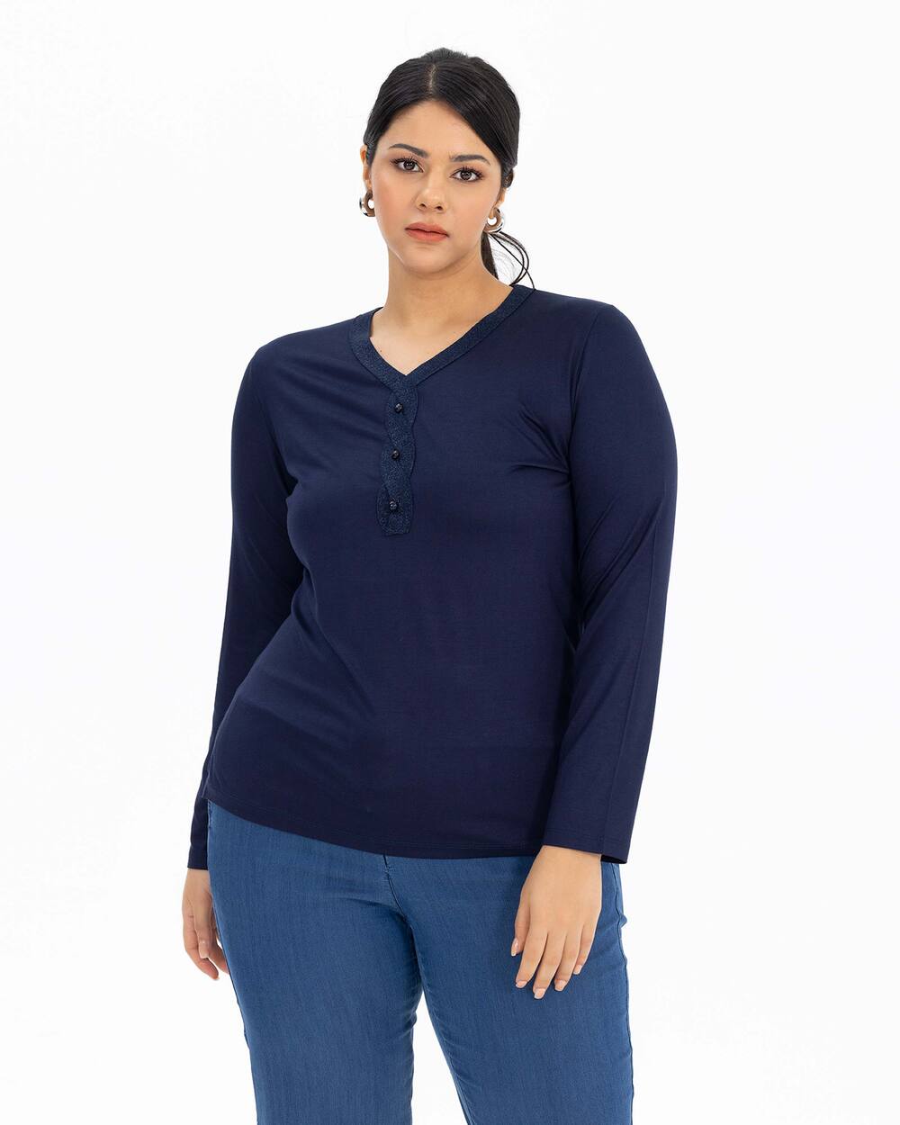  Plus Size Collar Silvery Combed Cotton Blouse