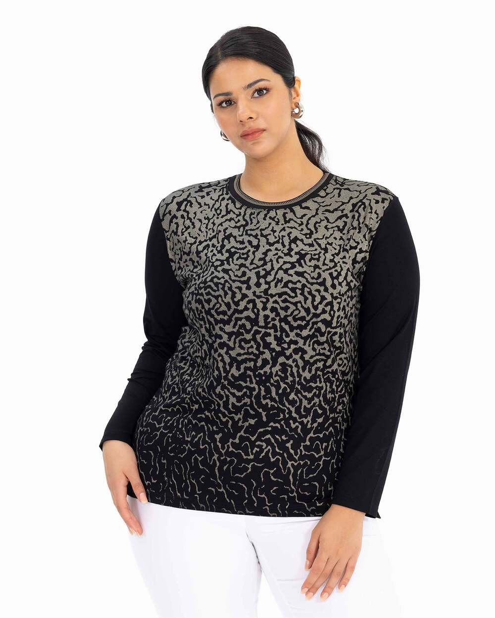 Büyük Beden Baskılı Uzun Kollu Bluz