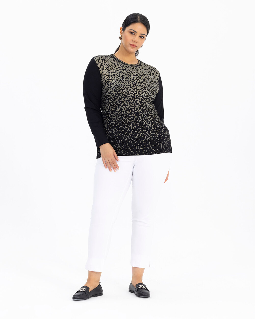 Büyük Beden Baskılı Uzun Kollu Bluz