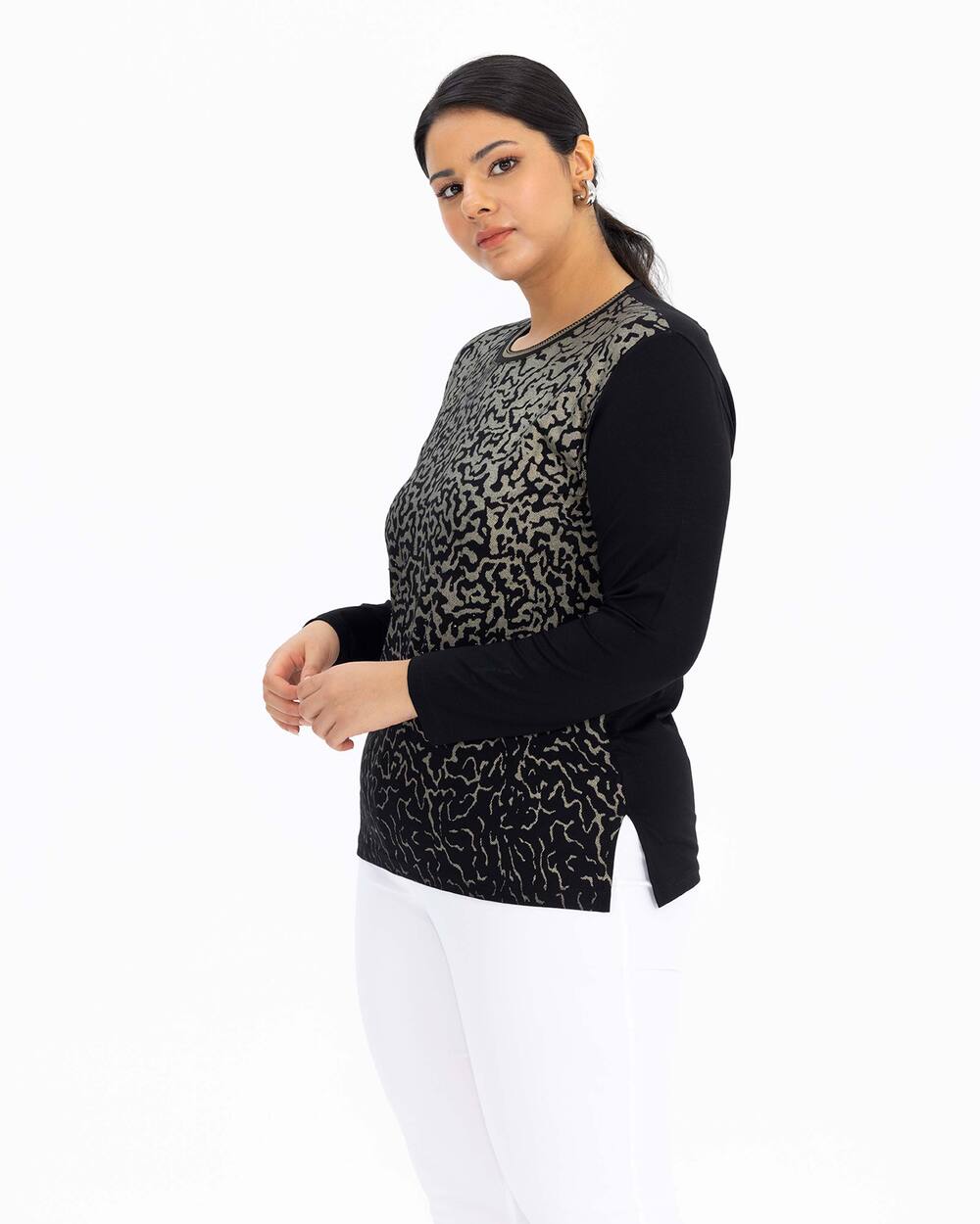 Büyük Beden Baskılı Uzun Kollu Bluz