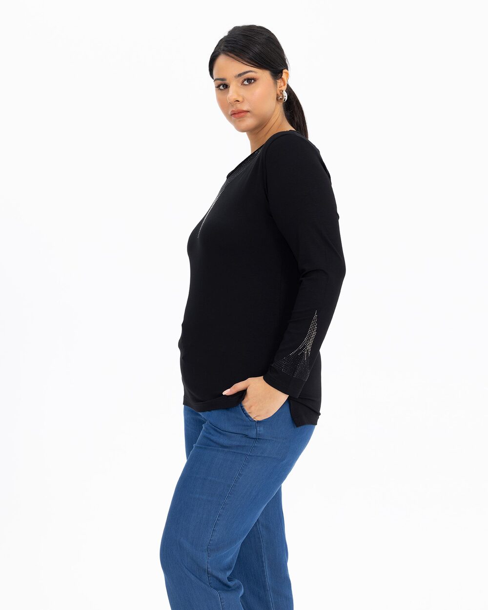 Büyük Beden Taşlı Uzun Kollu Bluz