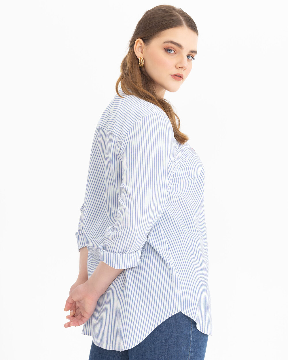  Plus Size Embroidered Striped Blouse