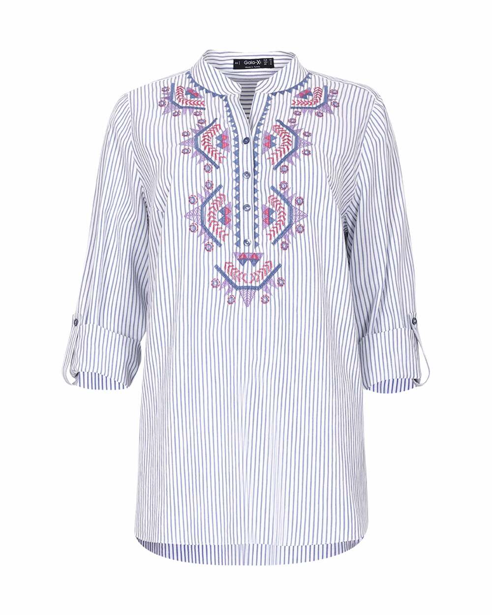  Plus Size Embroidered Striped Blouse