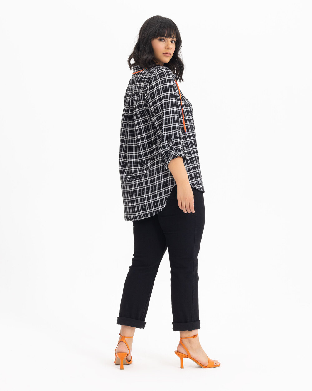  Plus Size Lace Detailed Plaid Blouse