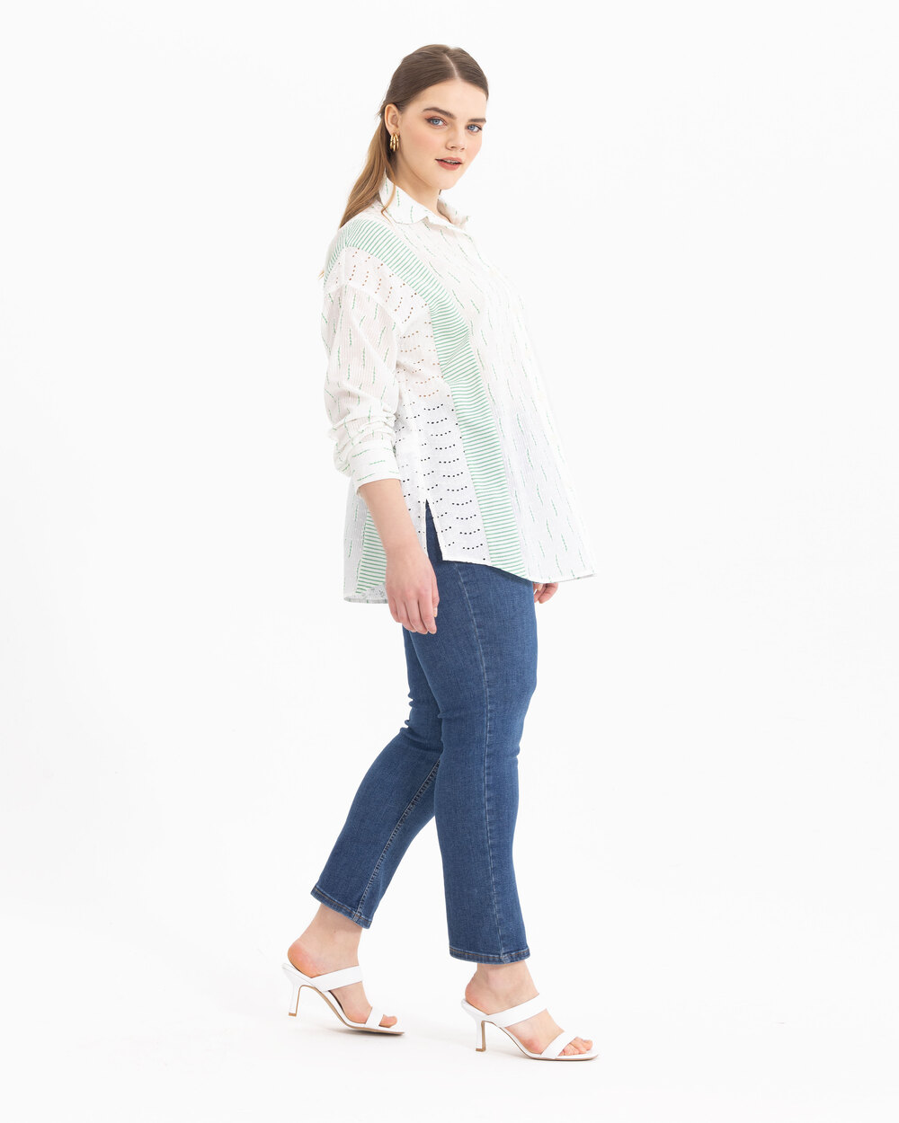 Büyük Beden Fisto Detaylı Desenli Gömlek