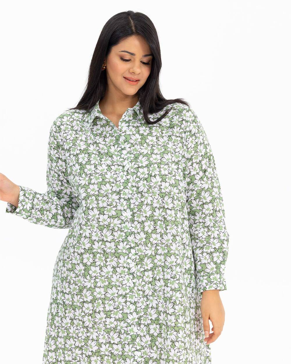 Büyük Beden Desenli Gömlek Model Elbise