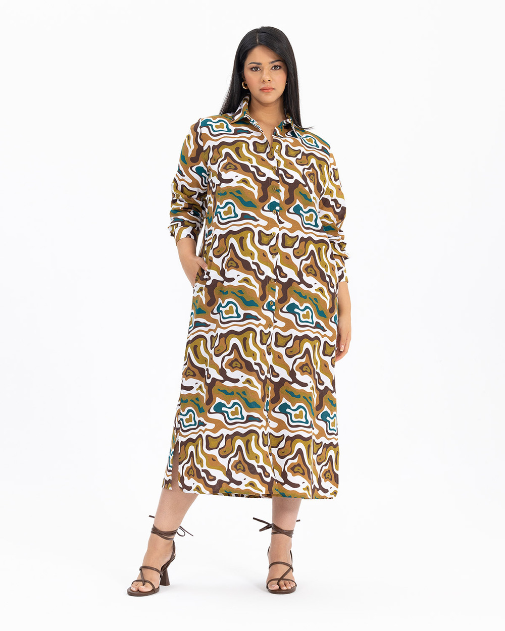 Büyük Beden Desenli Gömlek Model Elbise