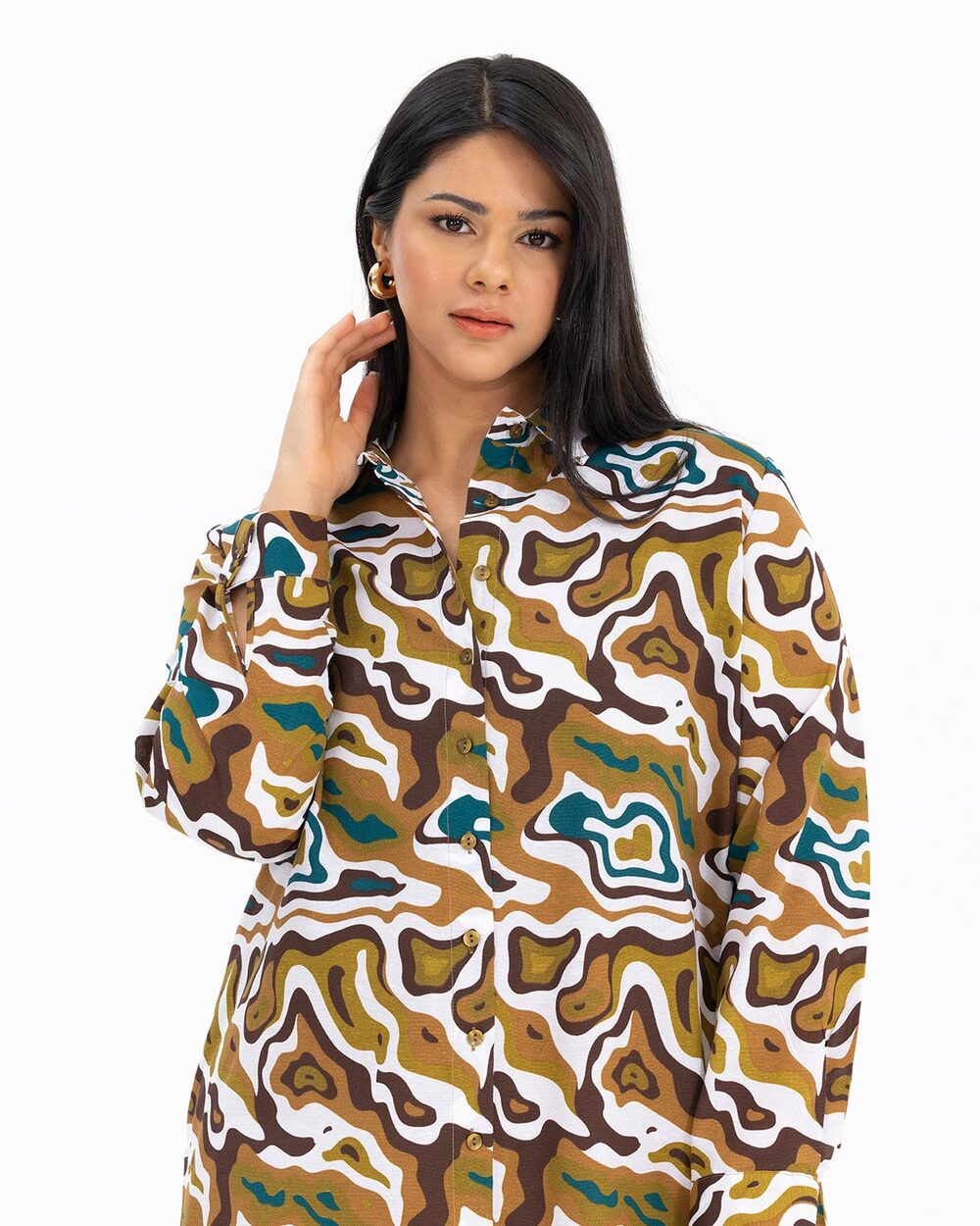 Büyük Beden Desenli Gömlek Model Elbise