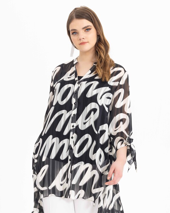 Büyük Beden Yazılı Şifon Tunik
