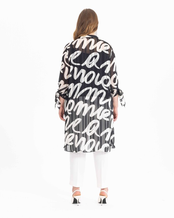 Büyük Beden Yazılı Şifon Tunik